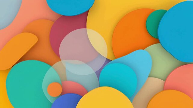 Abstract geometric shapes overlapping circles flat design background, colorful geometric shapes contemporary art animation, vibrant geometric shapes complementary colors