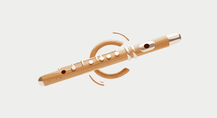 Wooden Flute Musical Instrument with Abstract Design Element.