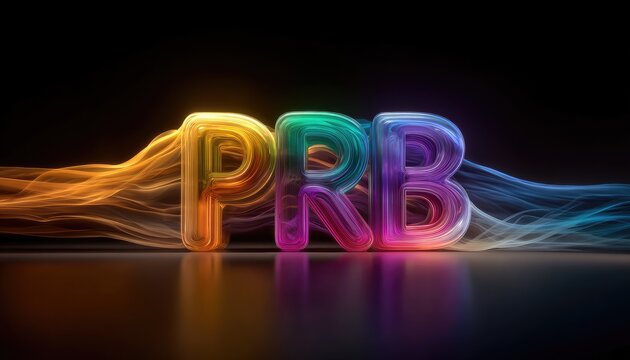 Colorful, glowing letters "PRB" on dark background