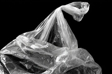 Plastic bag, translucent, draped, black background