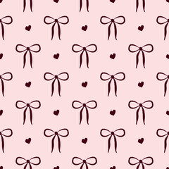 dark wine pink coquette bows with hearts seamless pattern. Perfect for Prints, Wrapping Paper, Wallpaper, Textiles, Stationery, and Fabric