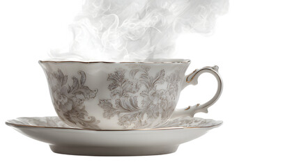 Elegant porcelain teacup releases aromatic steam, inviting a moment of warm relaxation and refined comfort isolated on white background
