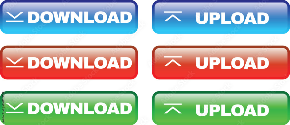 Wall mural colorful glossy download and upload buttons set in vector design