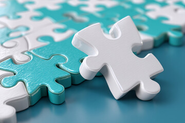 Obraz premium White Puzzle Piece on Teal Background Close Up