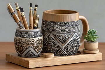 Handmade bamboo pen holder high resolution picture