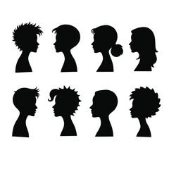 Eight Diverse Black Silhouette Profiles of People head