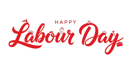 Happy Labour Day : Festive calligraphy design. a vibrant and cheerful red lettering celebrating Labour Day, perfect for conveying seasonal greetings. 