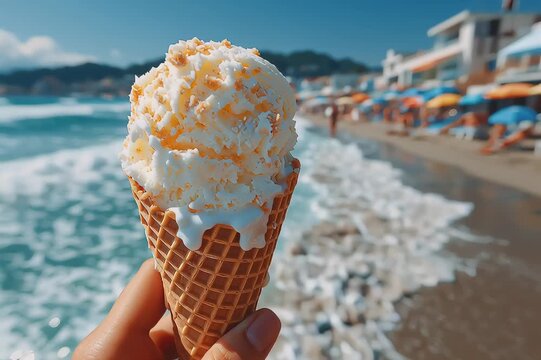 Glace gourmande en bord de mer sous le soleil d&rsquo;&eacute;t&eacute;