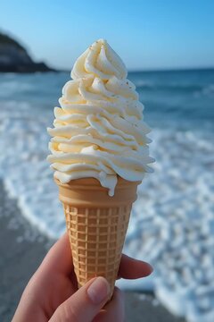 Glace gourmande en bord de mer sous le soleil d&rsquo;&eacute;t&eacute;