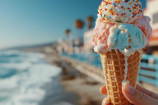 Glace gourmande en bord de mer sous le soleil d&rsquo;&eacute;t&eacute;