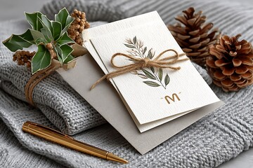 Fototapeta premium Handmade craft cards with botanical style high resolution photo