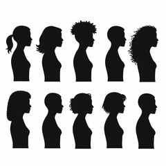 Ten Diverse Female Silhouette Hairstyles Profile View