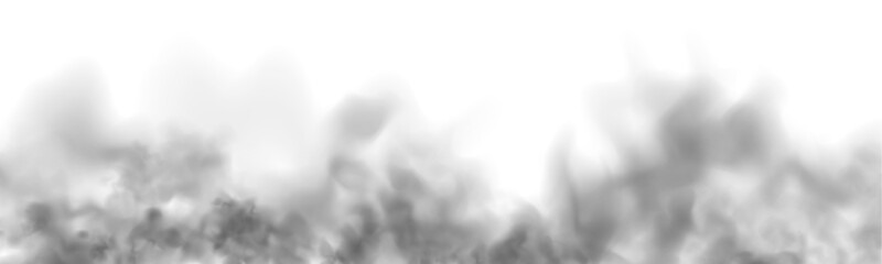 Grey smoke puff, white background and studio with no people with fog in the air. For used on light backgrounds. Transparency only in vector PNG format.	