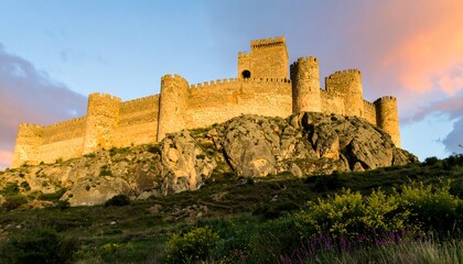 Fototapeta premium Ancient castle atop hill at dawn