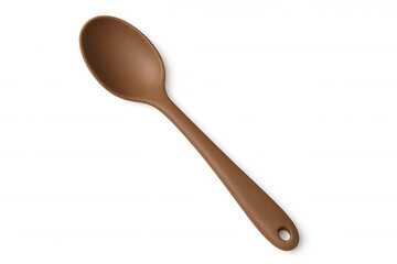Single brown silicone spoon lying on a transparent background, ideal for cooking and serving food