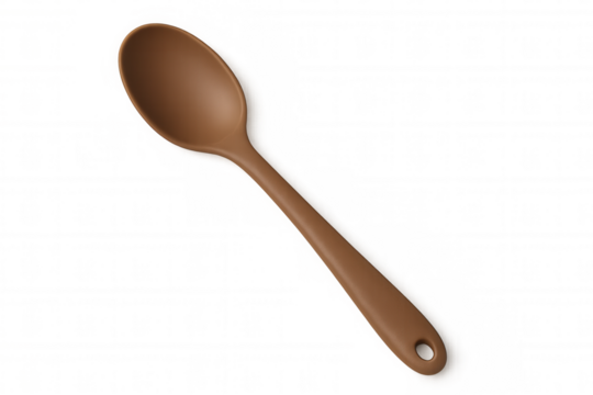 Single brown silicone spoon lying on a transparent background, ideal for cooking and serving food