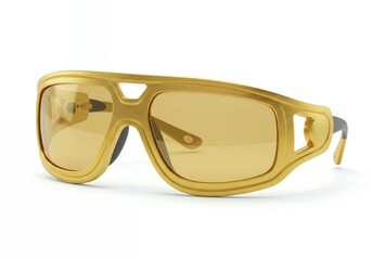 Fototapeta premium Gold metallic wraparound sunglasses luxury designer eyewear shield style fashion accessory isolated on white background studio