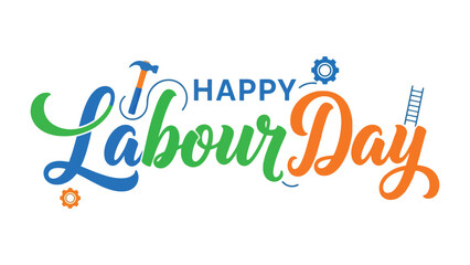 Happy Labour Day Banner: A vibrant and celebratory banner with colorful typography wishes everyone a happy Labour Day.