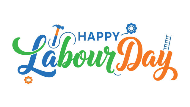 Happy Labour Day Banner: A vibrant and celebratory banner with colorful typography wishes everyone a happy Labour Day.