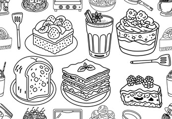 Line Art of Dessert and Pastry Illustration