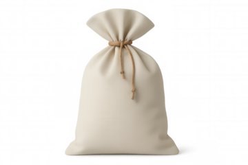 Burlap sack resting on transparent backdrop, representing financial concepts like savings, donations, commerce, gift packaging