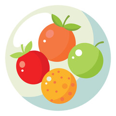 Vibrant fruits floating in transparent bubbles on white background