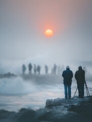 Photographers Witnessing Surreal Misty Sunrise Over Geothermal Landscape