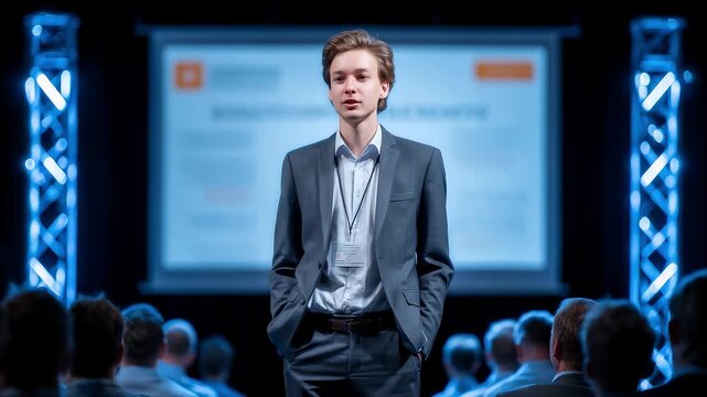 Confident Speaker Charismatic on Stage Spotlight