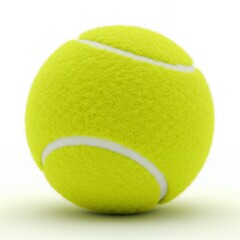 Yellow tennis ball showing detailed felt surface texture with white curved seam line on light studio background closeup