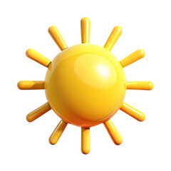 A bright yellow cartoon sun with rounded rays radiating outwards isolated on a transparent background for easy design use isolated on transparent background