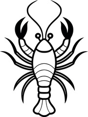 Lobster Outline Vector Illustration with Claws and Antennae in Black