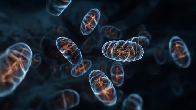 3d rendered footage of a mitochondria, group of mitochondria, mitochondrial anatomy