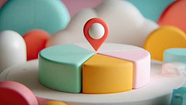 Colorful pie chart with a location pin