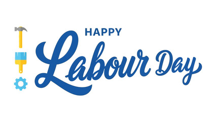 Happy Labour Day Illustration: A vibrant graphic celebrating Labor Day, showcasing tools and stylized lettering that captures the spirit of hard work and dedication.
