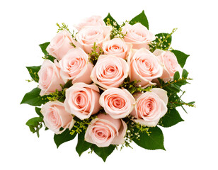 Bouquet of Soft Pink Roses with Greenery, Front View, Isolated on Transparent Background