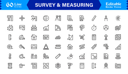 Survey And Measuring Line Icon Set – Professional Minimal Data Analysis Symbols, Research Metrics Line Icon Collection