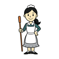 A clean, modern logo icon of a maid holding a broom, symbolizing cleanliness, home care, and professional housekeeping services in a simple, recognizable design.
