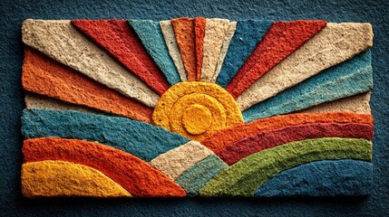 Colorful sunburst relief on dark background