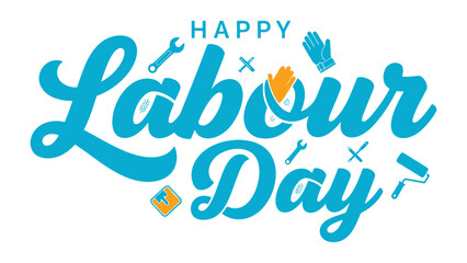 Happy Labour Day: A vibrant illustration of the labor day celebration with hand tools like wrench, paintbrush, hammer, and gloves in a vibrant palette.