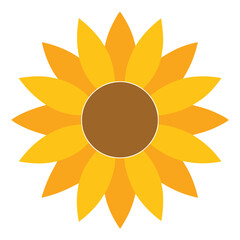 Simple Vector Illustration of a Vibrant Sunflower Icon with a Round Brown Center and Petals