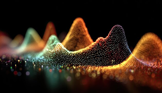 Abstract data visualization, colorful, wavy patterns