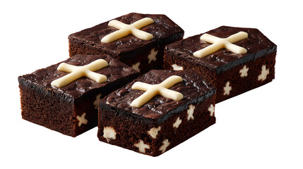 Chocolate Brownies with White Chocolate Crosses, isolated on transparent background