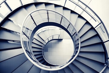 Fototapeta premium An aerial shot of a spiral staircase in a modern building, looking straight down to create a hypnotic geometric pattern.