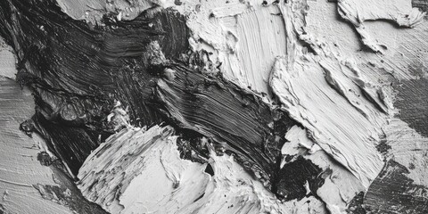 Abstract grayscale painting, thick impasto strokes