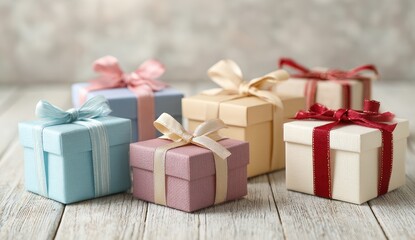 Obraz premium Small gift boxes in pastel colors, tied with ribbons