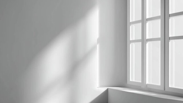 Bright white room corner with a white window and dappled light