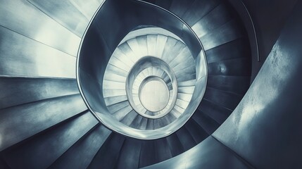 Fototapeta premium An aerial shot of a spiral staircase in a modern building, looking straight down to create a hypnotic geometric pattern.