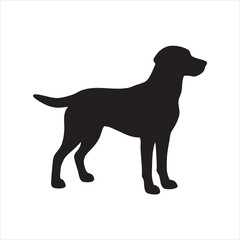 Black silhouette dog illustration in side profile standing pose ideal for pet-themed vector graphics