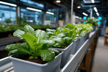 This image displays lush romaine lettuce thriving in a cutting-edge hydroponics system, underscoring the modern methods being used for sustainable food production.