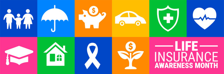 life insurance awareness month Geometric shape pattern background, banner, card or poster design template is observed every year during September, to raise awareness about the mission. Vector